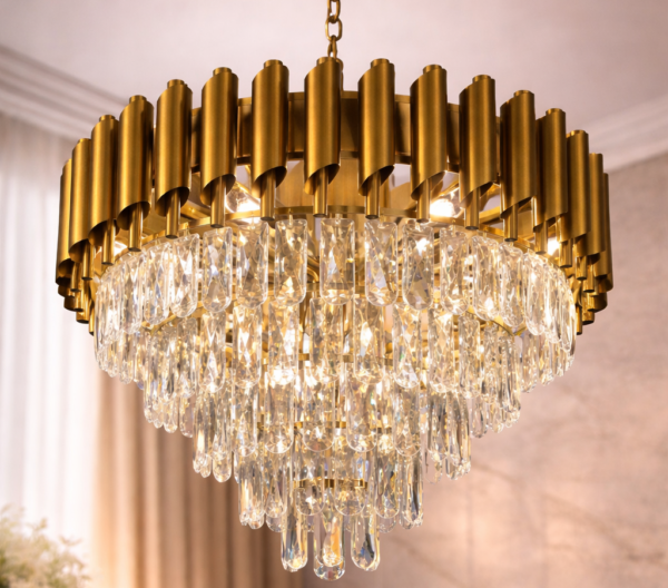 Golden Pipe Style Chandelier – 600MM